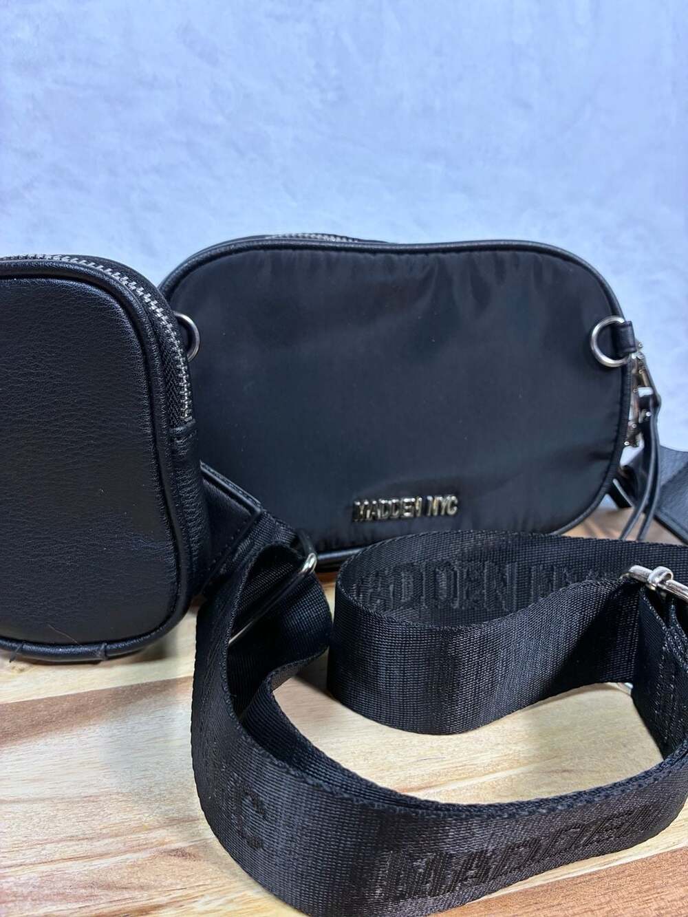 Madden NYC Black Nylon Multi Pocket Crossbody Bag